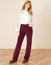 Berry Cord Flare Trousers, Red (BERRY), large