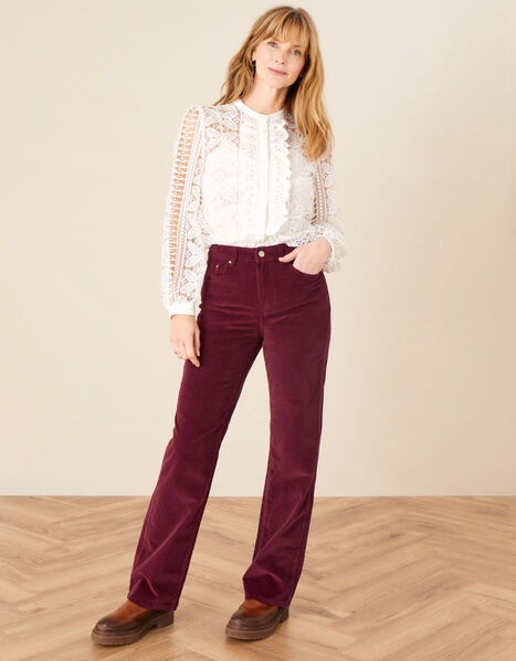 Berry Cord Flare Trousers Red, Red (BERRY), large