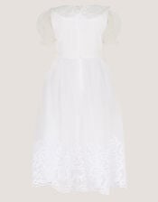 Athena Puff Sleeve Floral Communion Dress, White (WHITE), large