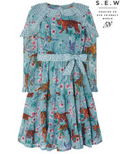Akira Tiger Print Dress in Recycled Polyester, Blue (AQUA), large