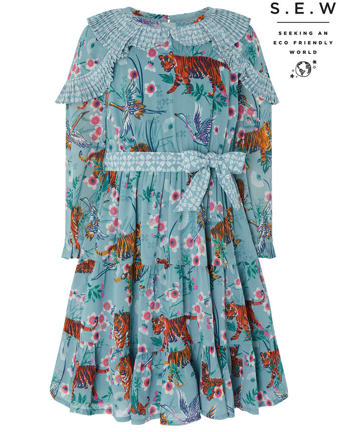 Akira Tiger Print Dress in Recycled Polyester, Blue (AQUA), large