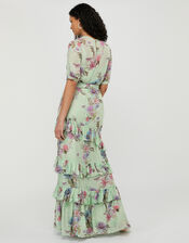 Atelier Aesha Floral Tiered Maxi Dress, Green (GREEN), large