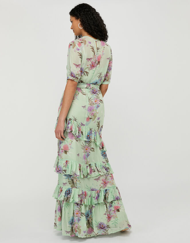 Atelier Aesha Floral Tiered Maxi Dress, Green (GREEN), large