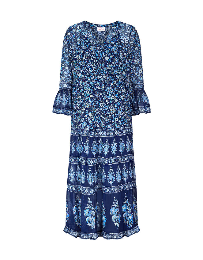 East Print Tiered Maxi Dress Blue