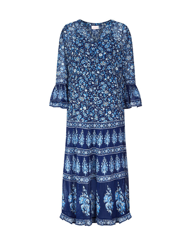 East Print Tiered Maxi Dress, Blue (NAVY), large