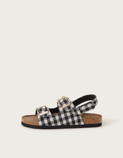 Gillian Gingham Buckle Sandals, Black (BLACK), large