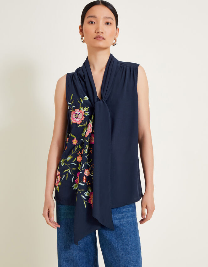 Mya Embroidered Top, Blue (NAVY), large