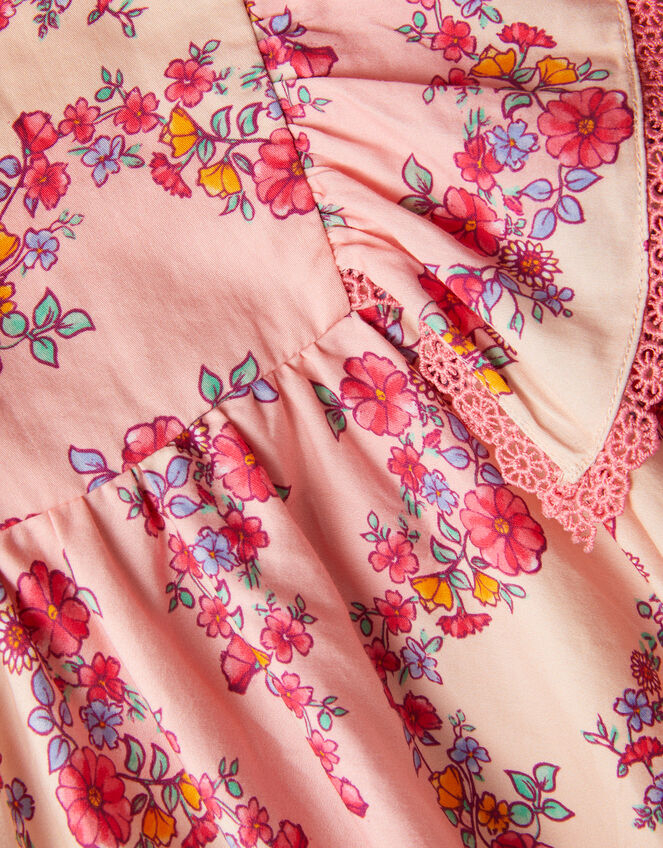 Floral Lace Trim Frill Dress, Pink (PINK), large