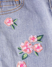 Flower Embroidered Jeans, Blue (BLUE), large