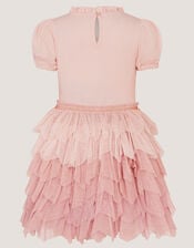 Unicorn Embellished Tiered Disco Dress, Pink (PINK), large