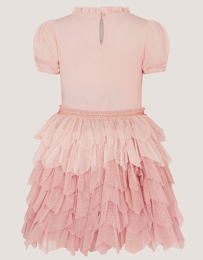 Unicorn Embellished Tiered Disco Dress, Pink (PINK), large