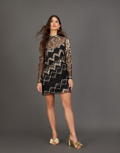 Finnley Embellished Tunic Dress in Recycled Polyester, Black (BLACK), large