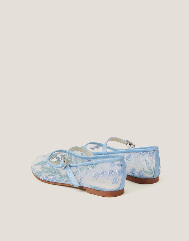 Floral Embroidered Mesh Ballet Flats, Blue (BLUE), large