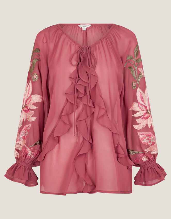 Natalia Embroidered Ruffle Blouse, Pink (PINK), large