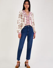 Floral Print V-Neck Top, Ivory (IVORY), large