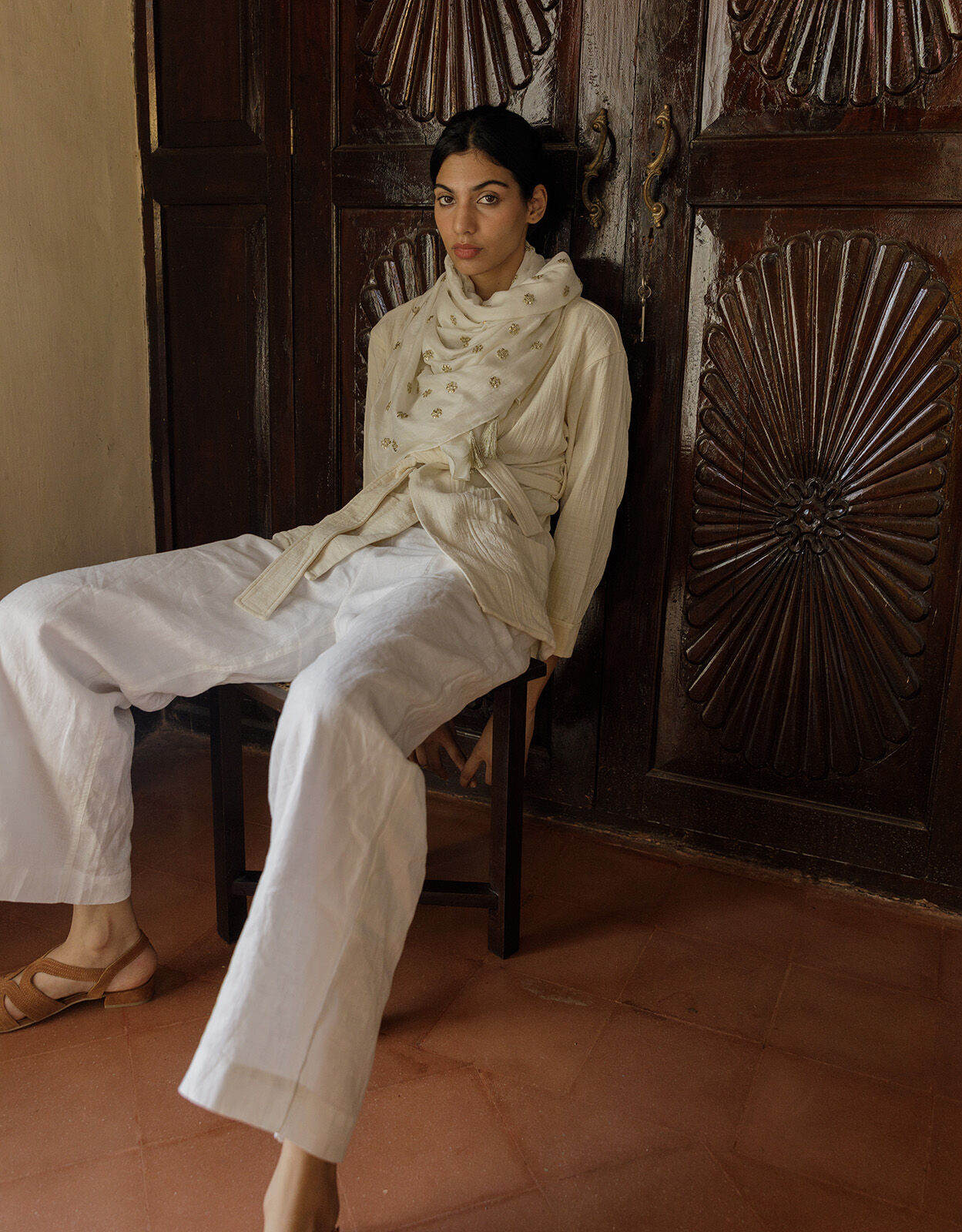 Buy White linen trousers Designer Wear  Ensemble