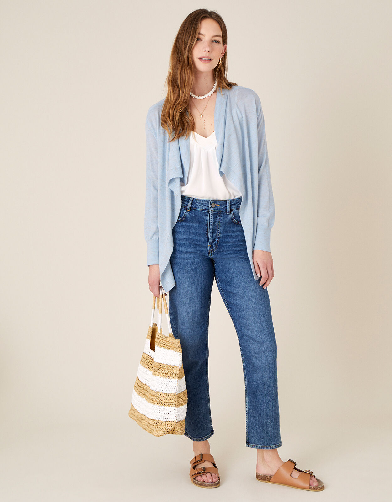 Waterfall Cardigan in Linen Blend Blue