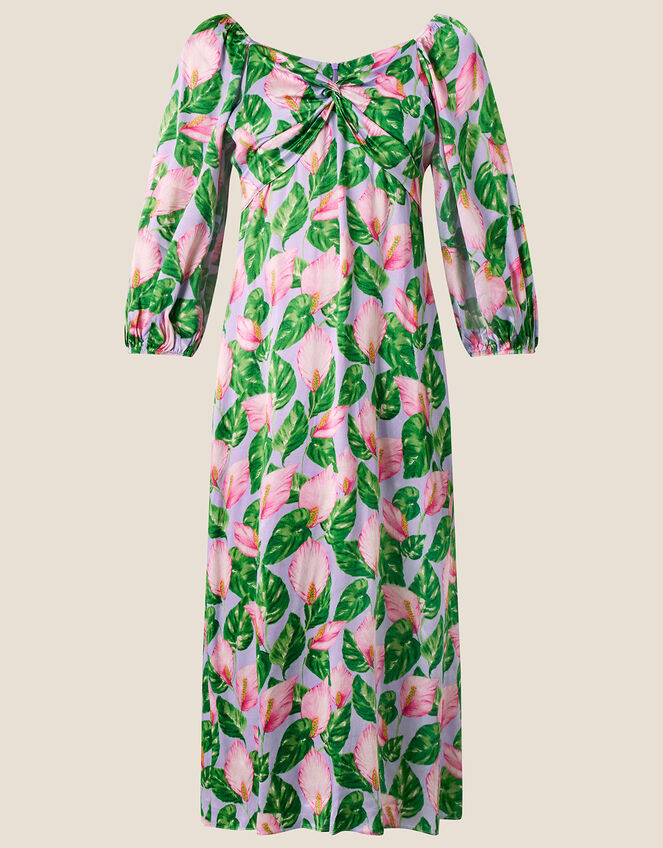 Lily Print Twist Dress with, Purple (LILAC), large