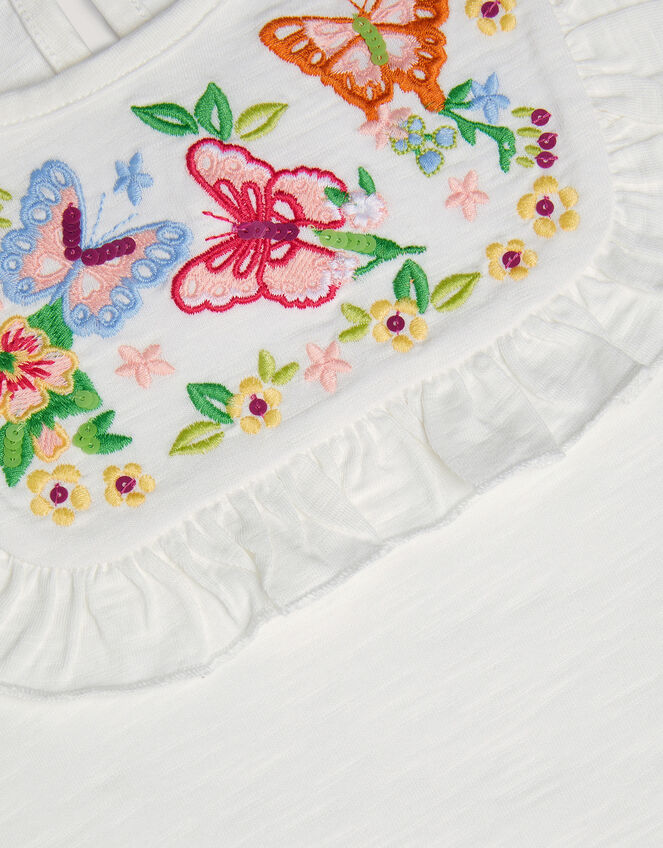 Embroidered Yoke Butterfly T-Shirt, White (WHITE), large