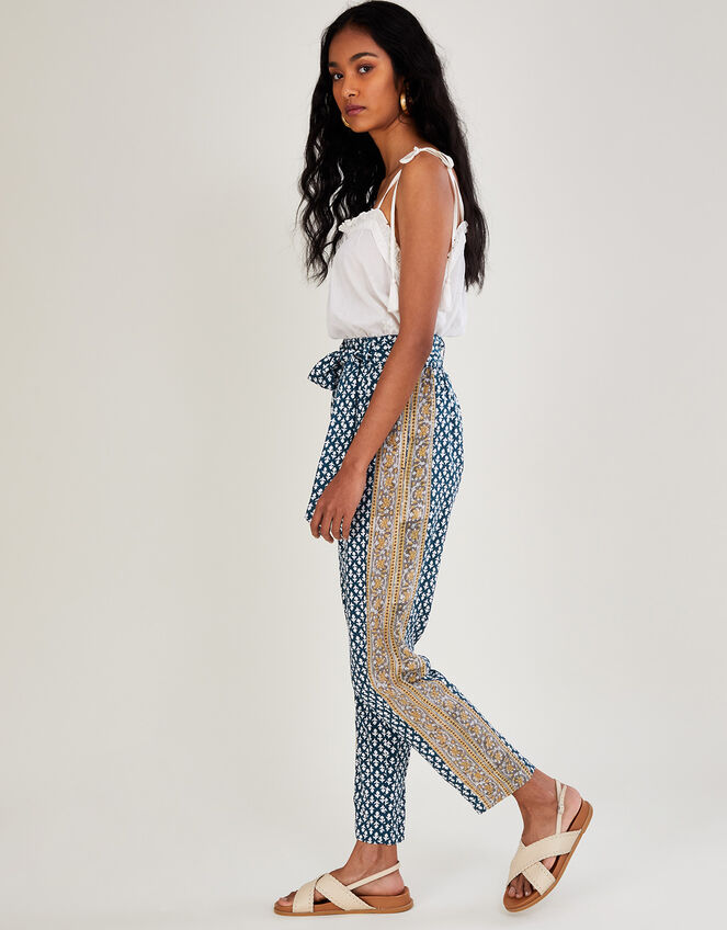 Gabriella Print Trousers in Sustainable Viscose, Blue (NAVY), large