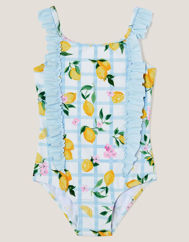 Baby Lemon Tile Print Swimsuit, Blue (BLUE), large
