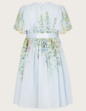 Hyacinth Print Angel Sleeve Dress, Blue (BLUE), large