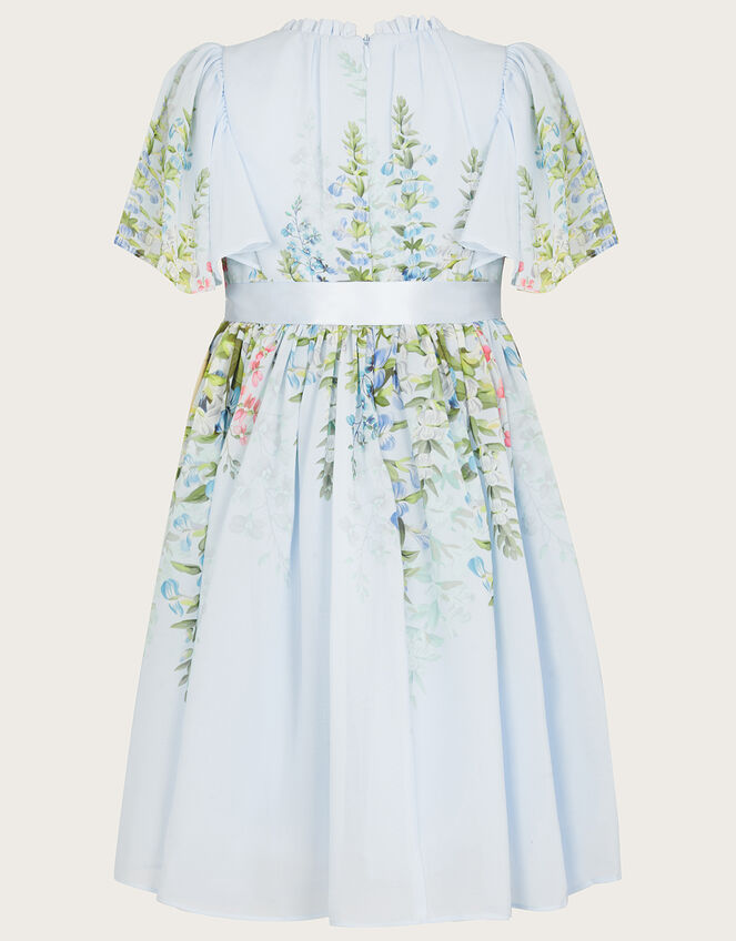 Hyacinth Print Angel Sleeve Dress, Blue (BLUE), large