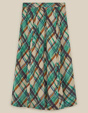 East Clarissa Hand-Painted Check Print Midi Skirt, Teal (TEAL), large