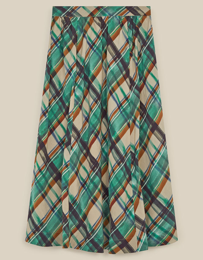 East Clarissa Hand-Painted Check Print Midi Skirt, Teal (TEAL), large