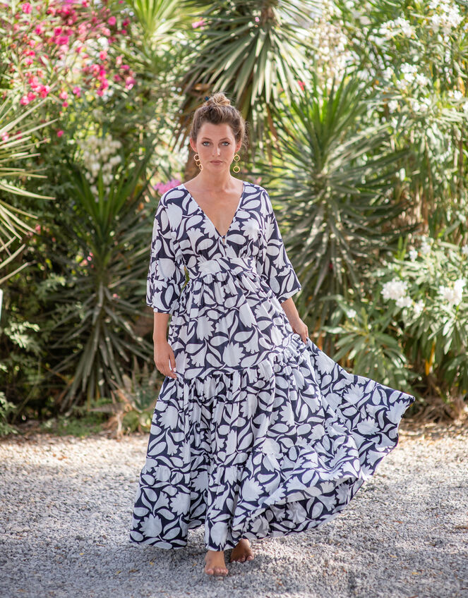 La Galeria Elefante WIF Silk Kimono Dress, Blue (NAVY), large