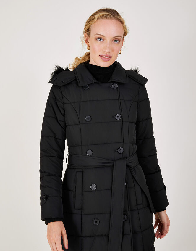 Roxy Padded Belted Coat with Recycled Polyester, Black (BLACK), large