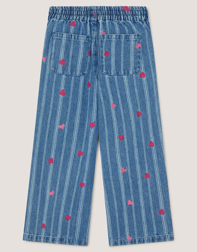 Embroidered Heart Stripe Denim Jeans, Blue (BLUE), large