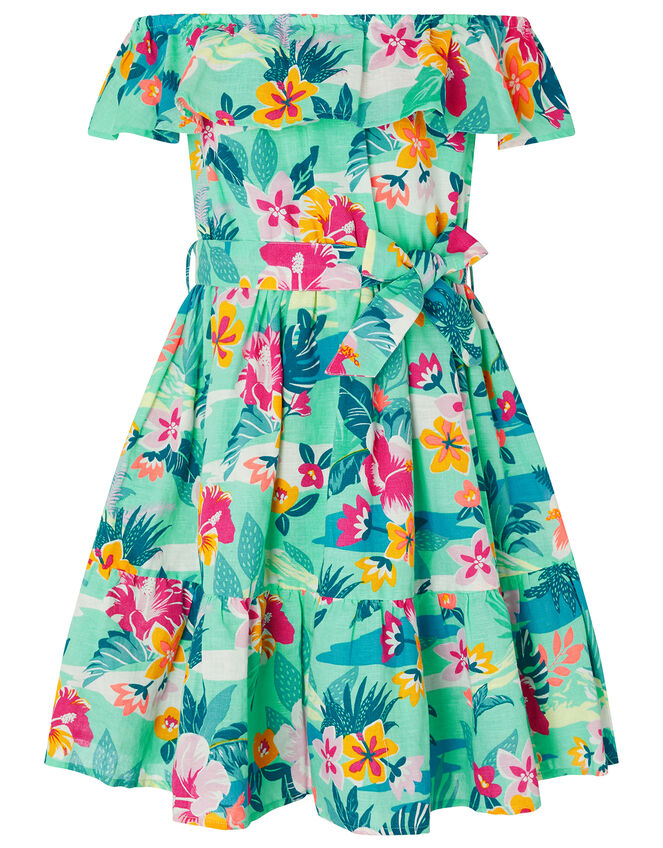 Petunia Floral Dress in Linen and Organic Cotton, Green (GREEN), large
