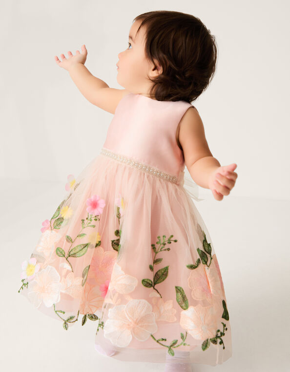 Baby Olene Floral Embroidered Tulle Dress, Pink (PALE PINK), large
