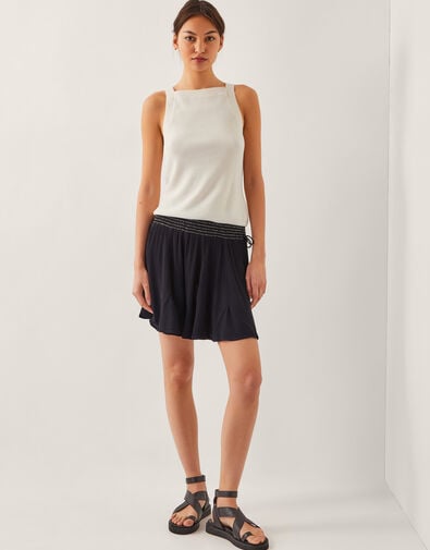 Heidi Metallic Shirred Shorts, Black (BLACK), large