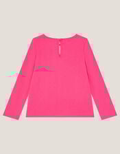 Bow Appliqué Long Sleeve Top, Purple (PURPLE), large