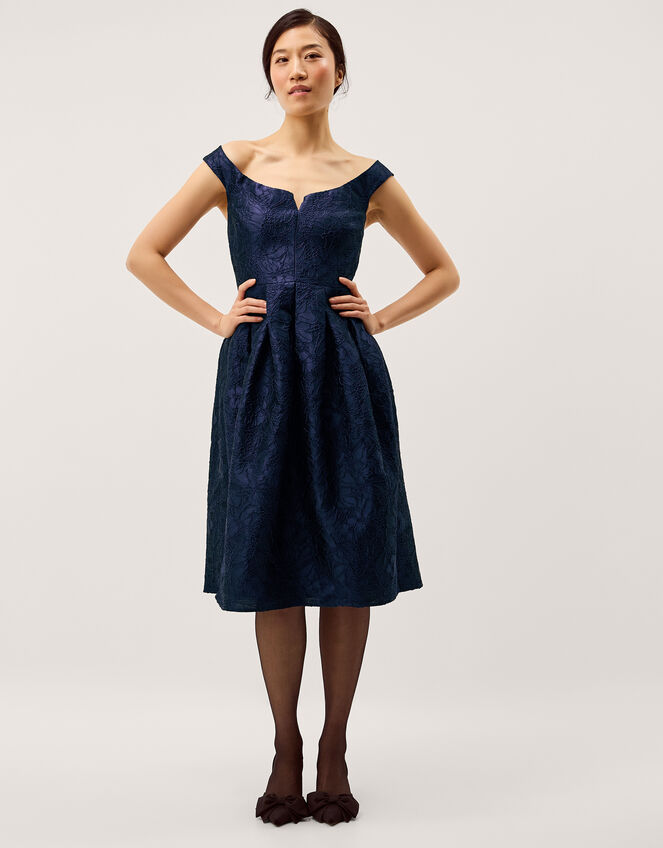 Juliana Floral Jacquard Midi Dress Blue | Evening Dresses | Monsoon UK.