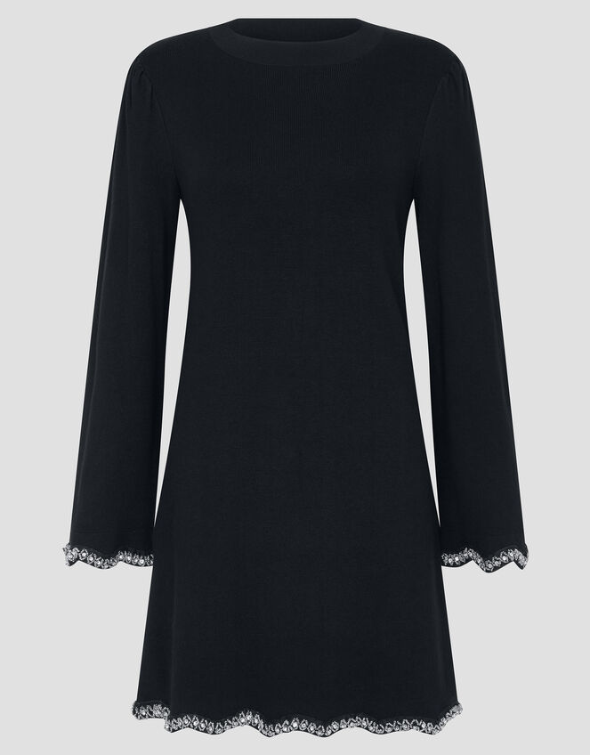 Tia Beaded Mini Jumper Dress, Black (BLACK), large
