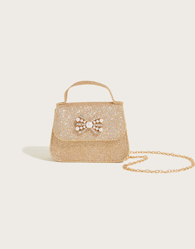 Pearl Bow Glittery Bag, , large
