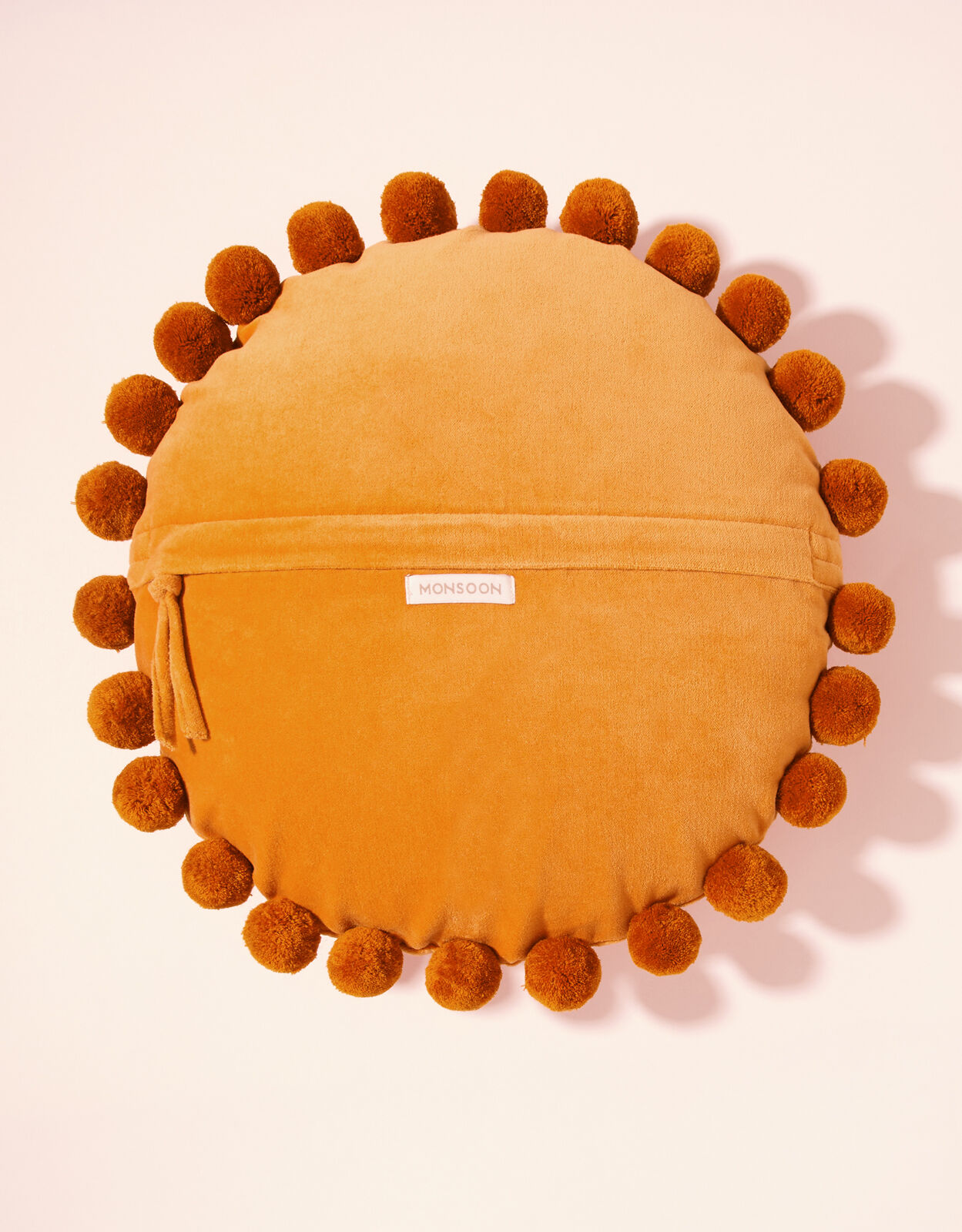 Pom Pom Trim Velvet Round Cushion Cushions Monsoon UK