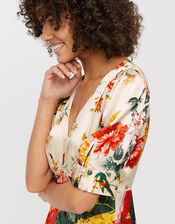 Oana Floral Satin Tea Dress, Ivory (IVORY), large