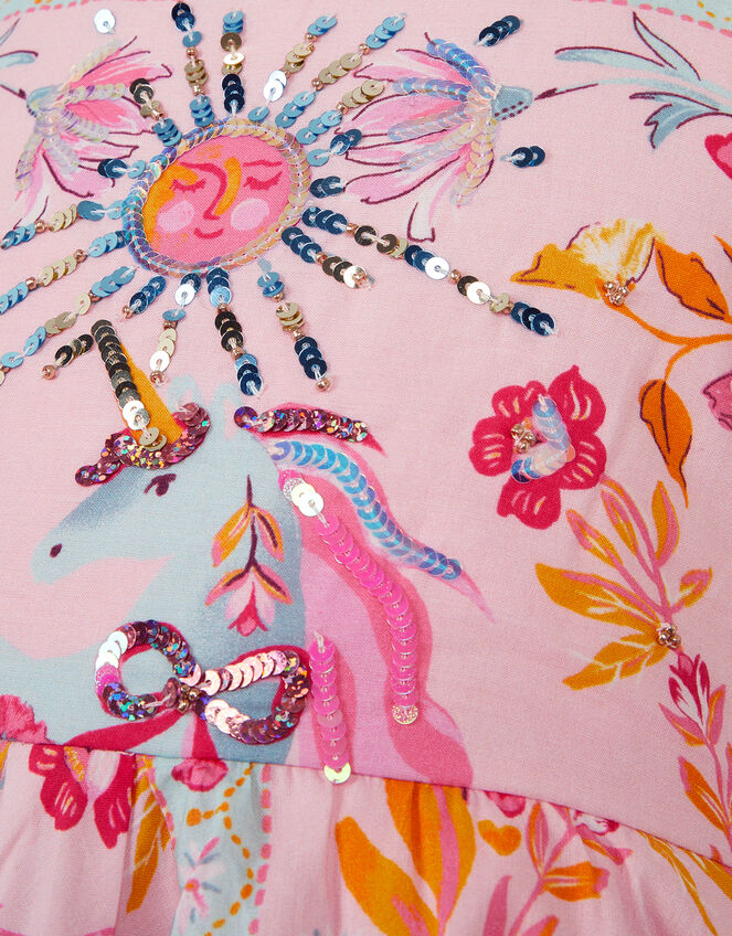 Unicorn Print Hanky Hem Dress, Pink (PINK), large