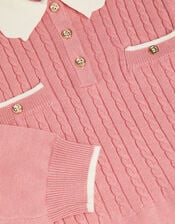 Long Sleeve Cable Knitted Dress, Pink (PINK), large