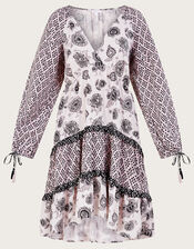 Printered Tiered Midi Dress, Blue (NAVY), large