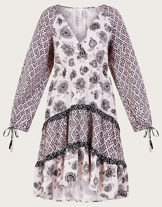 Printered Tiered Midi Dress, Blue (NAVY), large