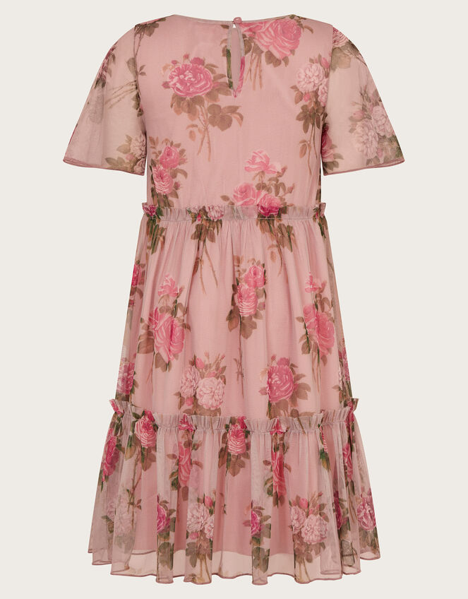 Guilia Flutter Sleeve Floral Tulle Dress, Pink (PINK), large