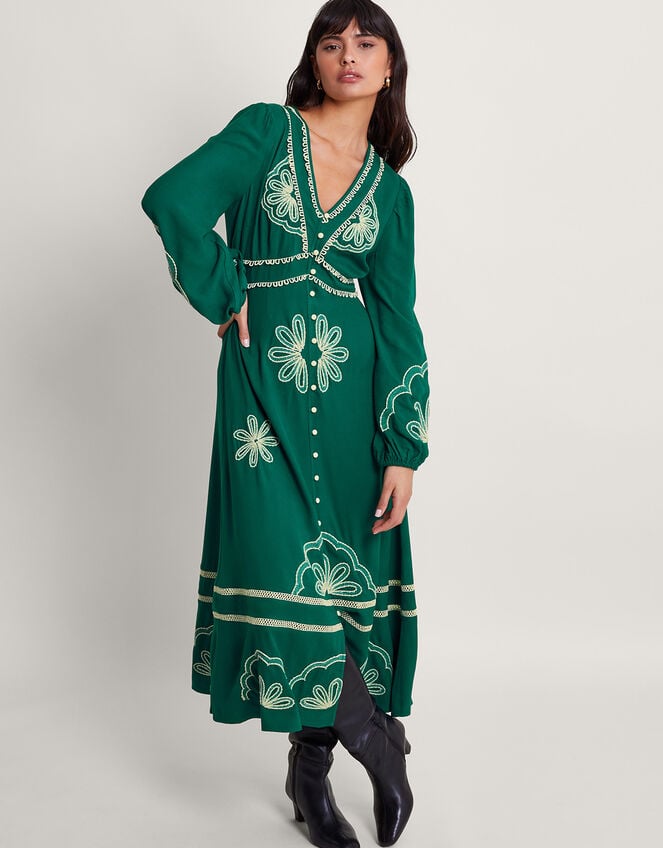 Clio Embroidered Dress, Green (GREEN), large