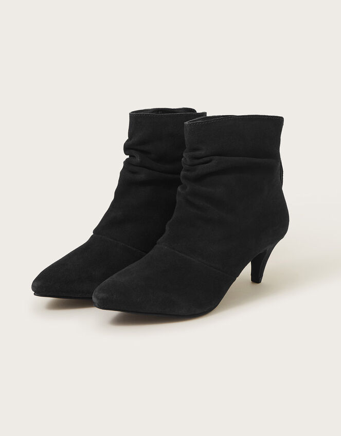 Ruched Suede Kitten Heel Boots, Blue (NAVY), large