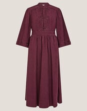 Jimena Embroidered Corduroy Midi Dress, Red (BURGUNDY), large