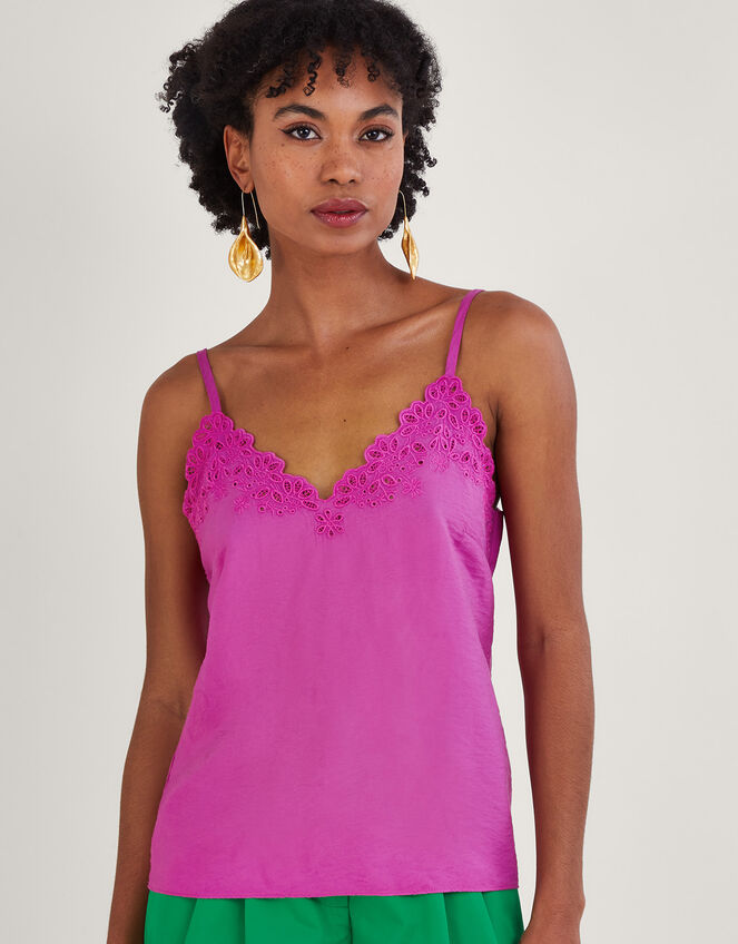 Cutwork Cami Top Pink | Vests, Camisoles And Sleeveless Tops | Monsoon UK.